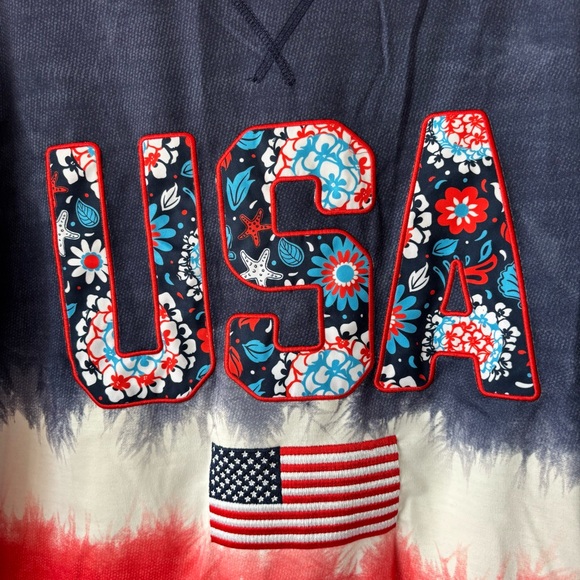 NWOT Simply Southern Red White Blue Patriotic Flag USA Pullover Shirt SZ L - Picture 3 of 10